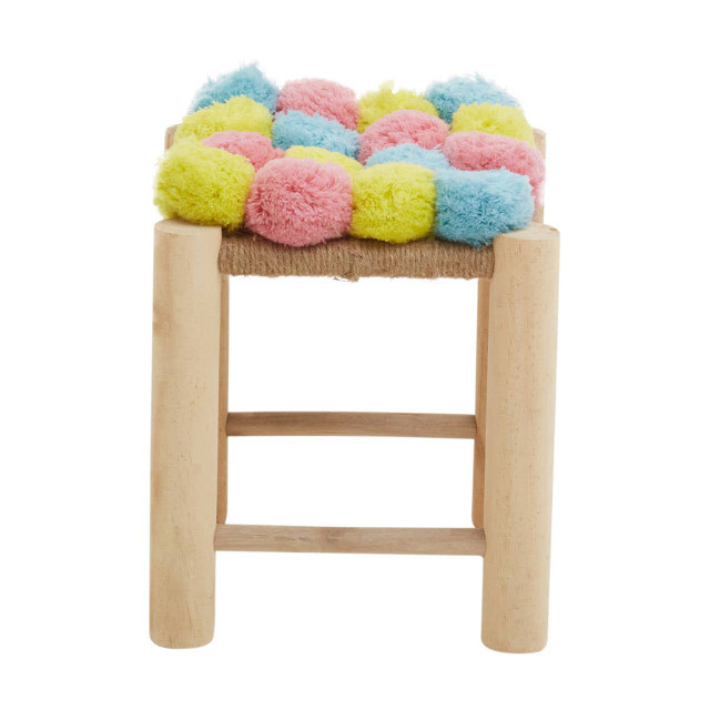 Premier Housewares West Village Pink Blue And Yellow Pom Pom Stool