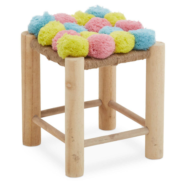 premier housewares West Village Pink Blue And Yellow Pom Pom Stool