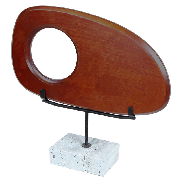 premier housewares Westo Natural Wood Horizontal Sculpture With Travertine Base