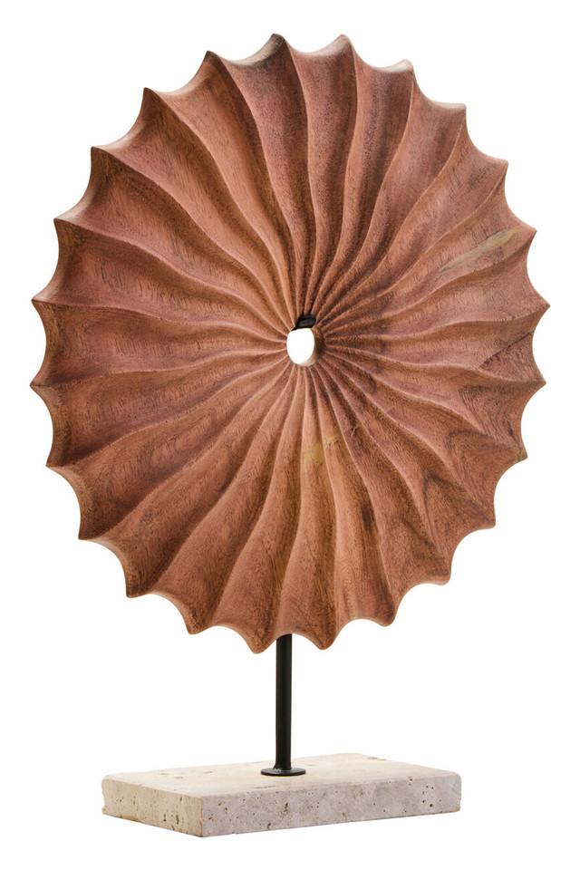 premier housewares Westo Natural Wood Round Sculpture with Travertine Base