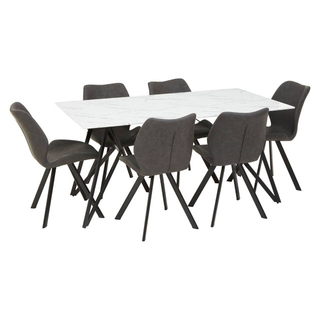 Premier Housewares Weston Marble Effect Dining Table With 6 Chairs Set