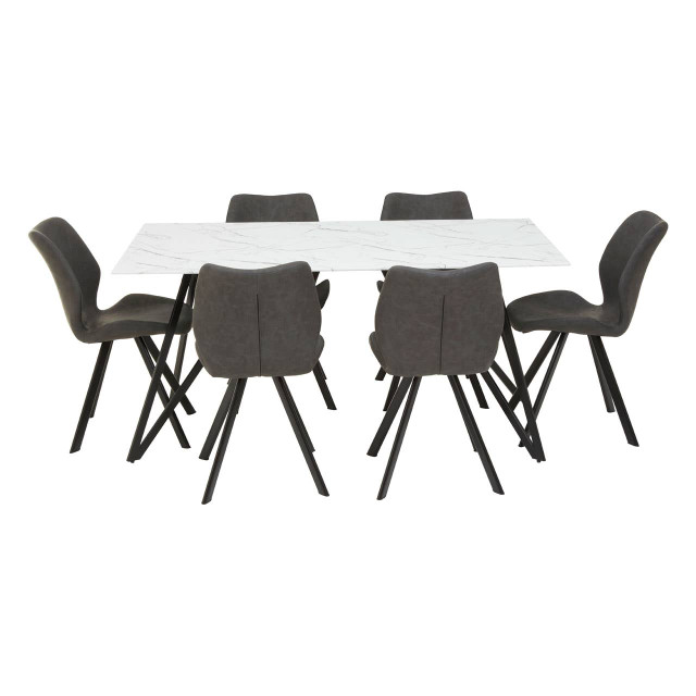 Premier Housewares Weston Marble Effect Dining Table With 6 Chairs Set