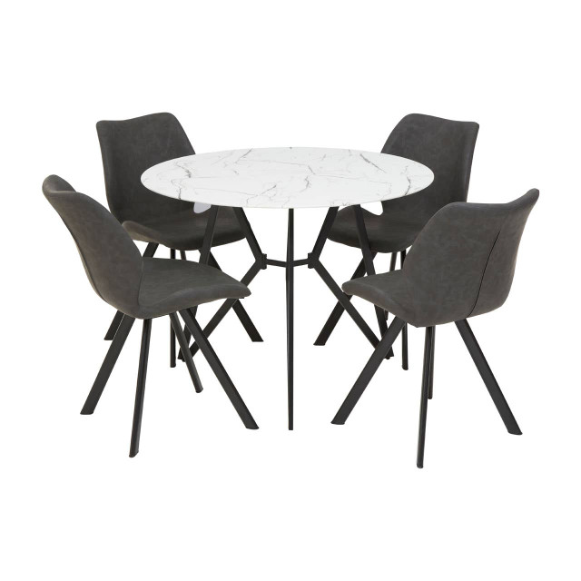 Premier Housewares Weston Round Marble Effect Dining Table With 6 Chairs Set