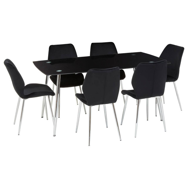 Premier Housewares Wimslow BlackTempered Glass Dining Table With 6 Chairs