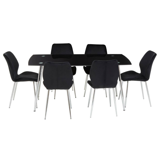Premier Housewares Wimslow BlackTempered Glass Dining Table With 6 Chairs
