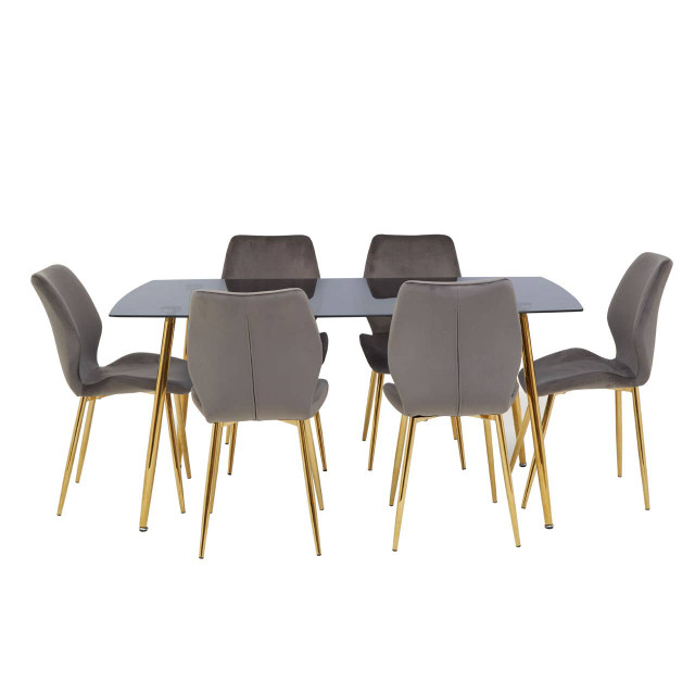 Premier Housewares Wimslow Smoked Glass Dining Table With 6 Chairs Set
