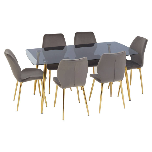 premier housewares Wimslow Smoked Glass Dining Table with 6 Chairs Set