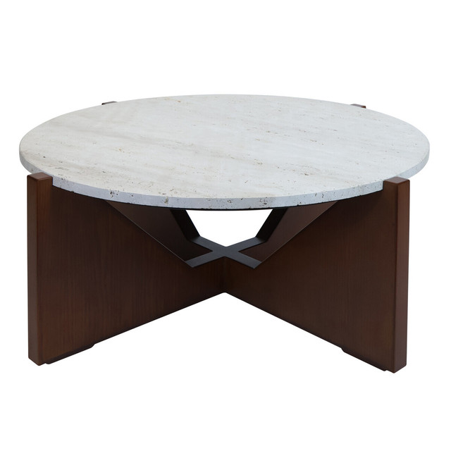 Premier Housewares Winton Travertine Top Coffee Table With Acacia Wood Frame
