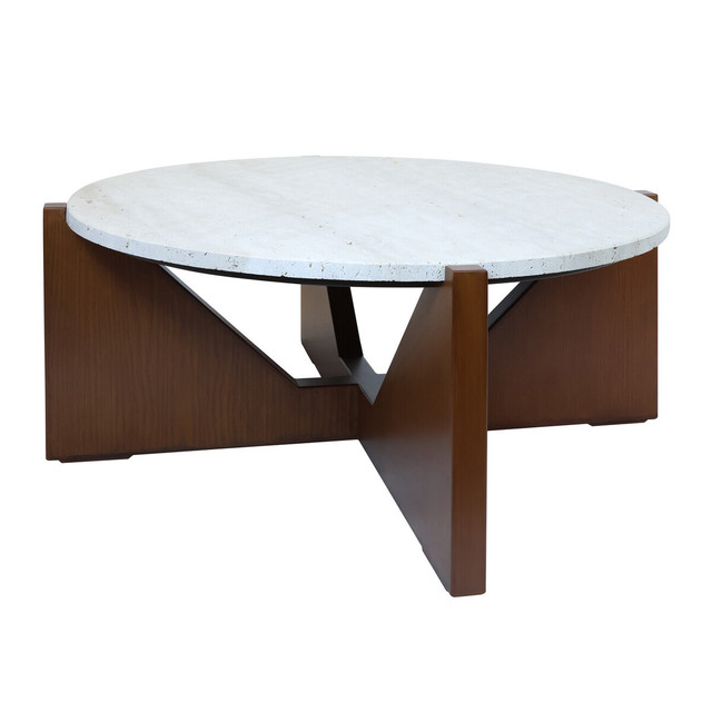 Premier Housewares Winton Travertine Top Coffee Table With Acacia Wood Frame