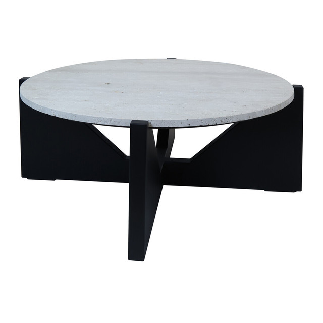 Premier Housewares Winton Travertine Top Coffee Table With Black Acacia Wood Frame