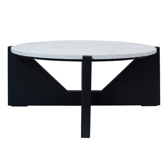 Premier Housewares Winton Travertine Top Coffee Table With Black Acacia Wood Frame