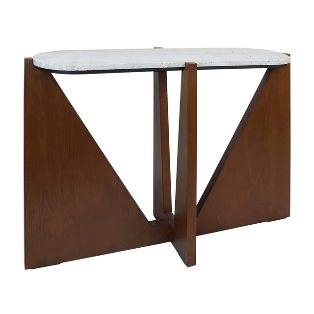 Premier Housewares Winton Travertine Top Console Table With Acacia Wood Frame