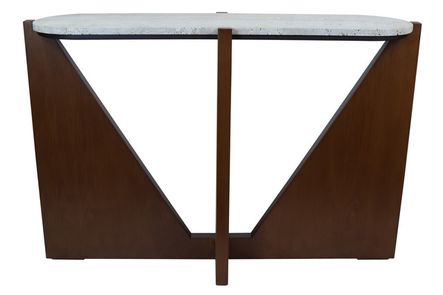 Premier Housewares Winton Travertine Top Console Table With Acacia Wood Frame