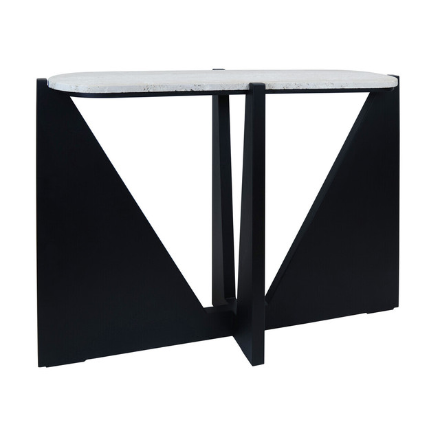 Premier Housewares Winton Travertine Top Console Table With Black Acacia Wood Frame