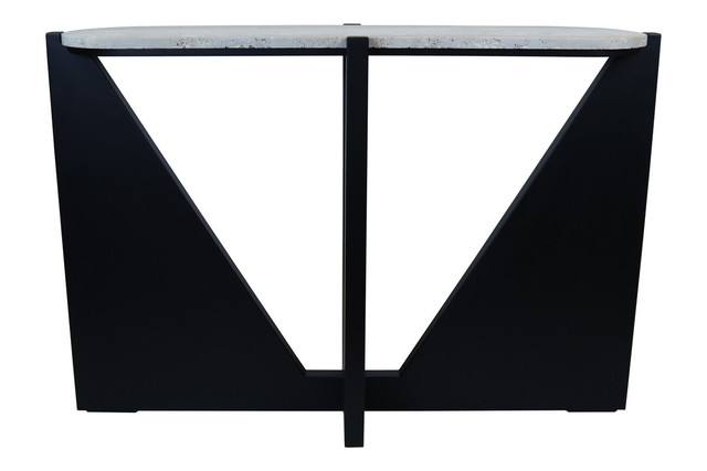 Premier Housewares Winton Travertine Top Console Table With Black Acacia Wood Frame