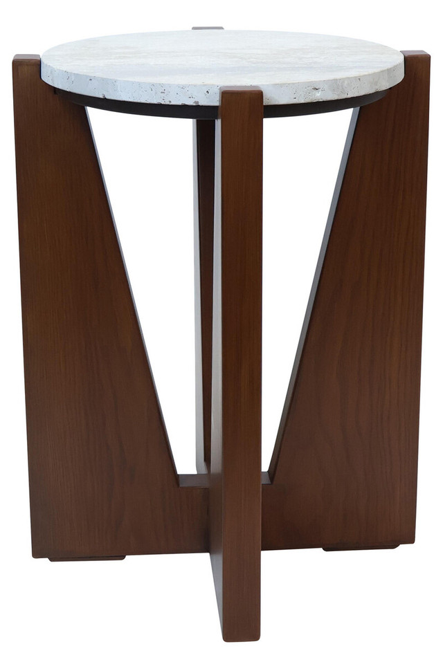 Premier Housewares Winton Travertine Top Side Table With Acacia Wood Frame