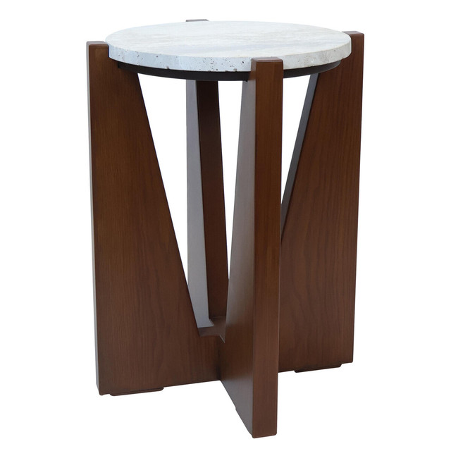 Premier Housewares Winton Travertine Top Side Table With Acacia Wood Frame