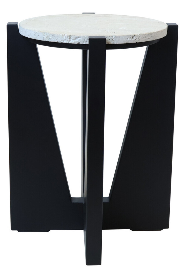 premier housewares Winton Travertine Top Side Table With Black Acacia Wood Frame