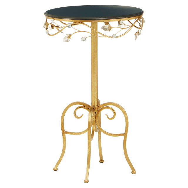 Premier Housewares Yaxi Round Side Table With Gold Frame And Black Top