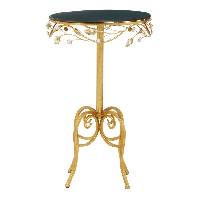 premier housewares Yaxi Round Side Table With Gold Frame and Black Top