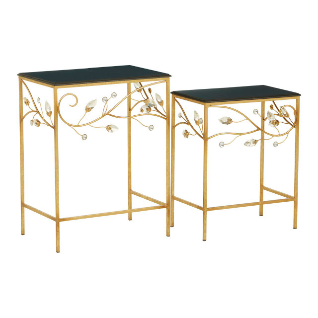 Premier Housewares Yaxi Set Of 2 Tables With Black Wooden Top
