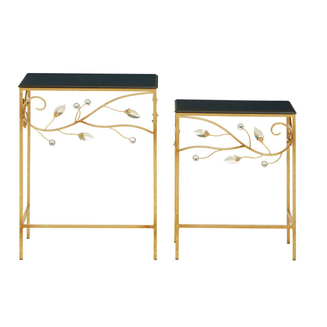 premier housewares Yaxi Set Of 2 Tables With Black Wooden Top