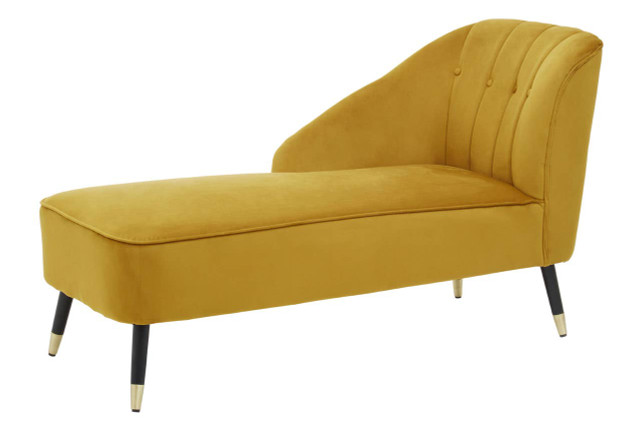 Premier Housewares Yvette Mustard Velvet Right Hand Chaise Longue