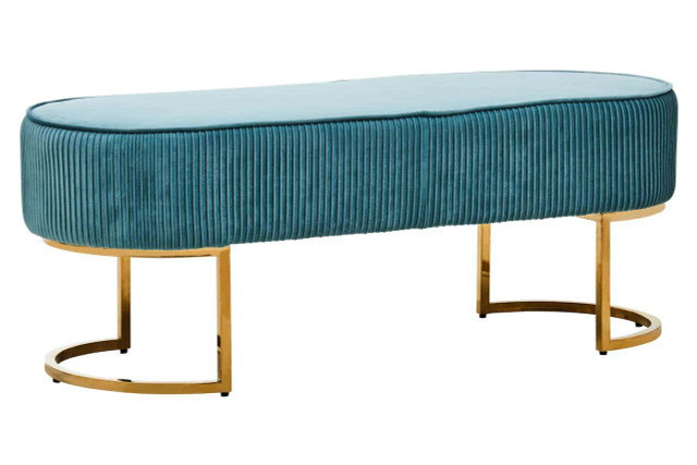 Premier Housewares Zamora Green Velvet Ottoman Bench With Gold Finish Legs