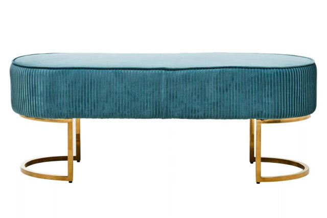 premier housewares Zamora Green Velvet Ottoman Bench With Gold Finish Legs