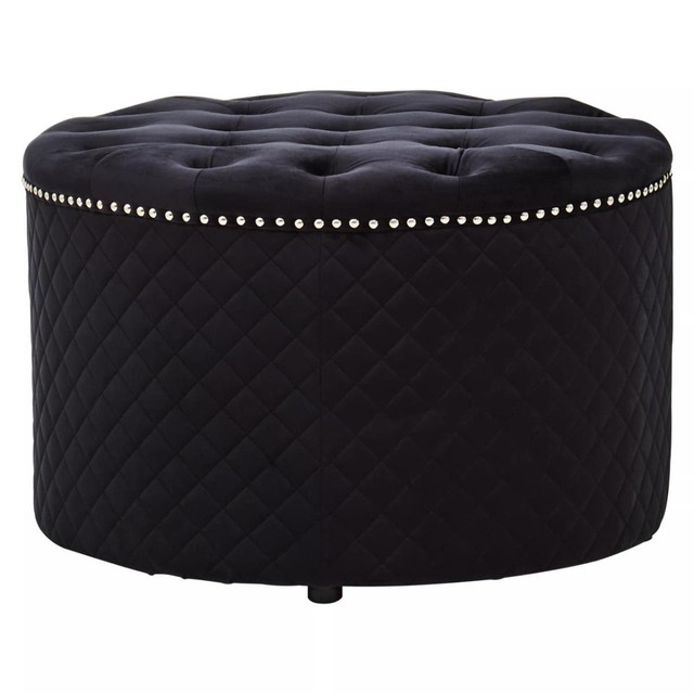 Premier Housewares Zamora Round Black Velvet Ottoman