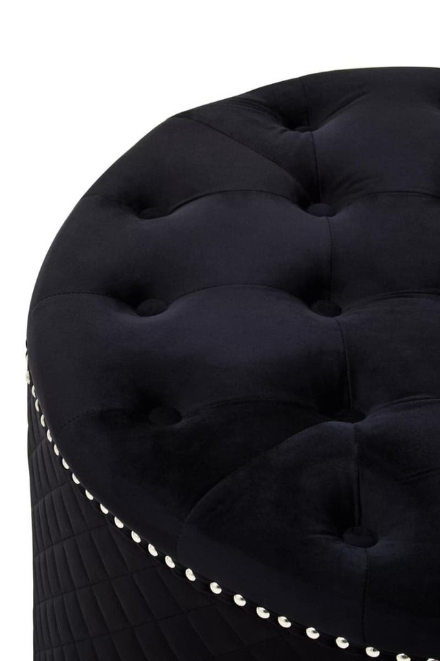 Premier Housewares Zamora Round Black Velvet Ottoman