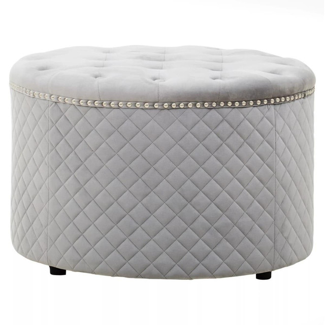 Premier Housewares Zamora Round Grey Velvet Ottoman