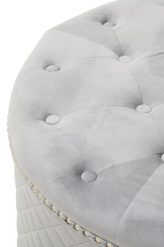 Premier Housewares Zamora Round Grey Velvet Ottoman