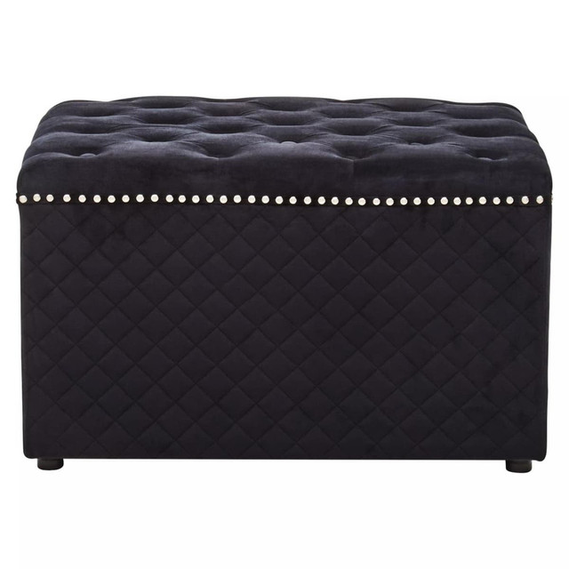 Premier Housewares Zamora Square Black Velvet Ottoman
