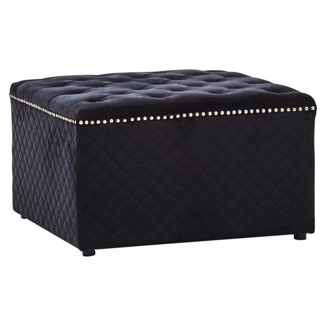 Premier Housewares Zamora Square Black Velvet Ottoman