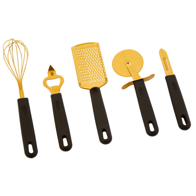 Premier Housewares Zing Five Piece Light Gold Kitchen Gadget Set
