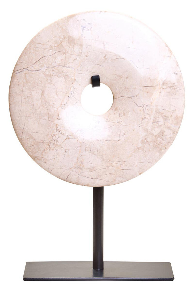 Premier Housewares Zoro Extra Small Cream Marble Round Dia 15cm Disc Sculpture