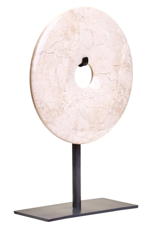 premier housewares Zoro Extra Small Cream Marble Round Dia 15cm Disc Sculpture
