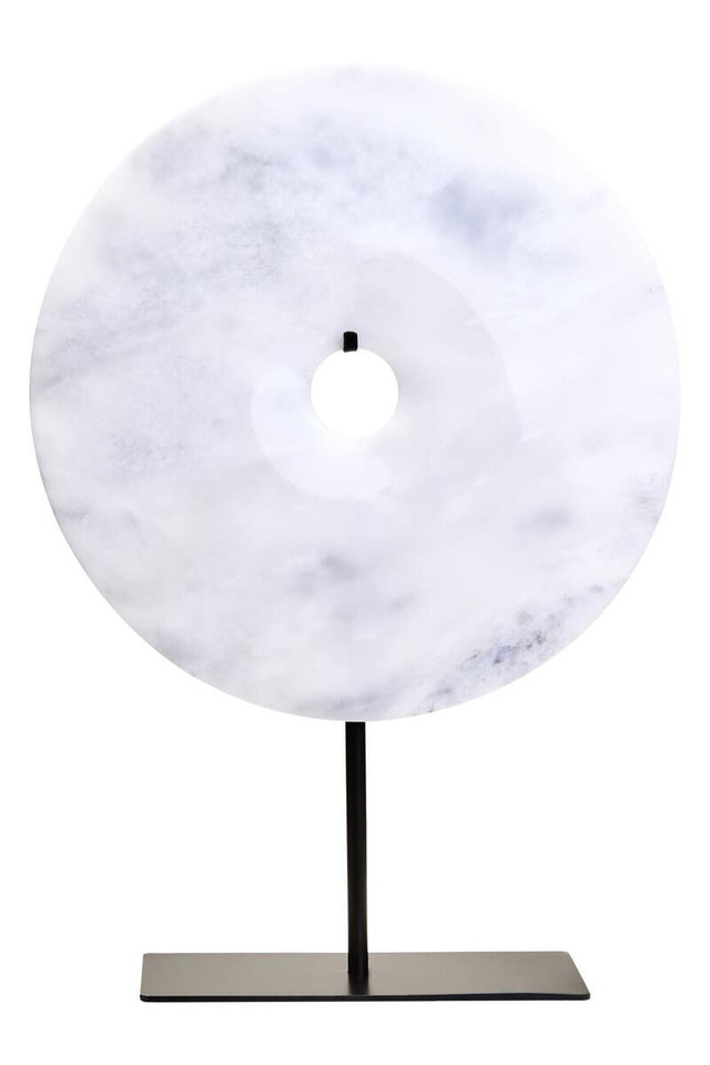 Premier Housewares Zoro Large Round Dia 30cm White Marble Disc Sculpture