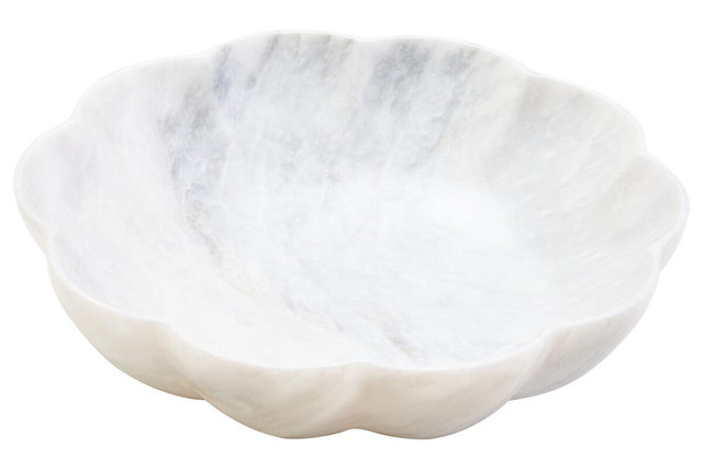 Premier Housewares Zoro Large White Marble Scalloped Bowl