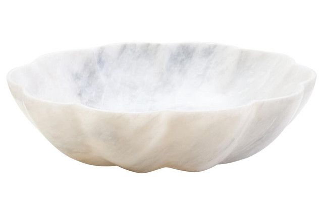 Premier Housewares Zoro Large White Marble Scalloped Bowl