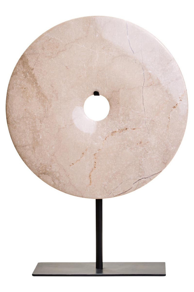 premier housewares Zoro Medium Cream Marble Round Dia 25cm Disc Sculpture