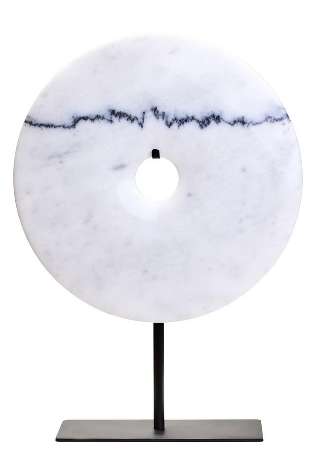 Premier Housewares Zoro Medium Round Dia 25cm White Marble Disc Sculpture