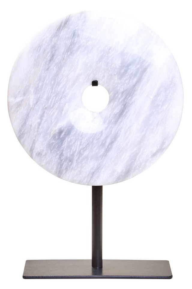 Premier Housewares Zoro Small Round Dia 20cm White Marble Disc Sculpture