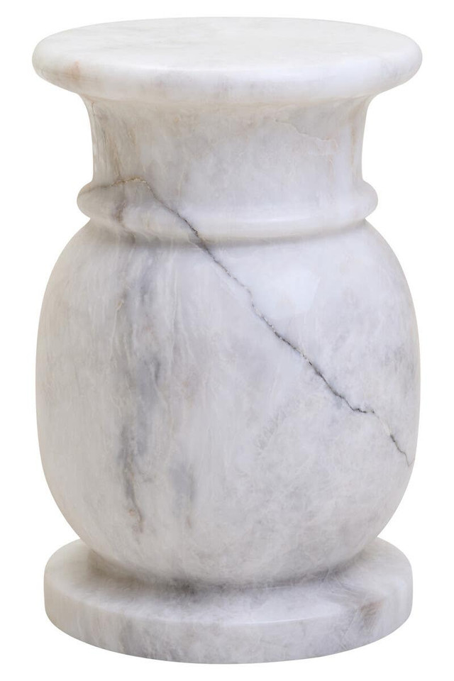 Premier Housewares Zoro White Marble Stool And Side Table