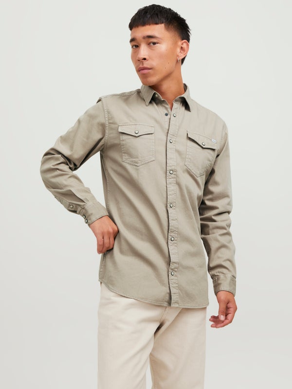 Premium By Jack & Jones Comfort Fit Denim Shirt Beige / Crockery
