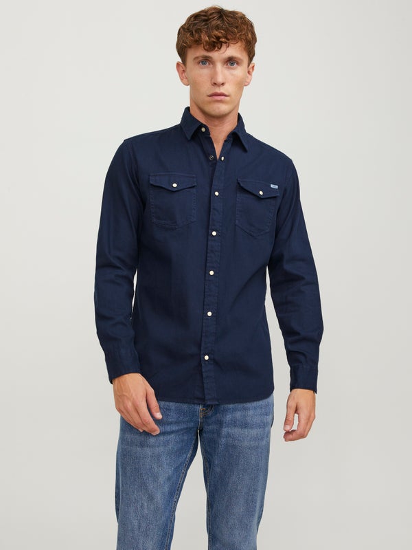Premium By Jack & Jones Comfort Fit Denim Shirt Blue / Dark Navy
