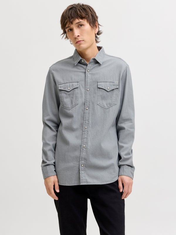 Premium By Jack & Jones Comfort Fit Denim Shirt Grey / Light Grey Denim