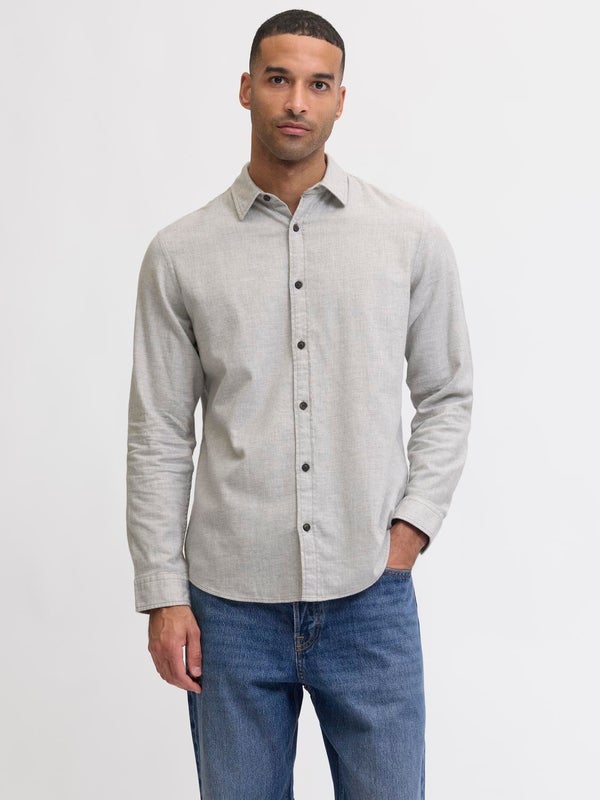Premium By Jack & Jones Comfort Fit Flannel Shirt Grey / Light Grey Melange