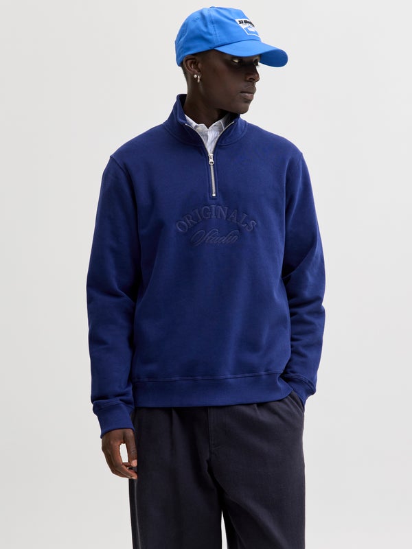 Premium By Jack & Jones Half Zip Sweatshirt Blue / Ocean Cavern